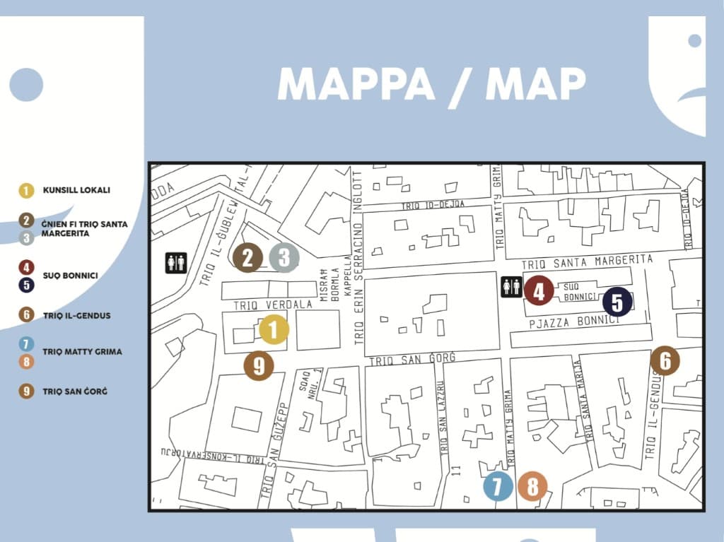 Festival venue map of Cospicua with numbered performance locations